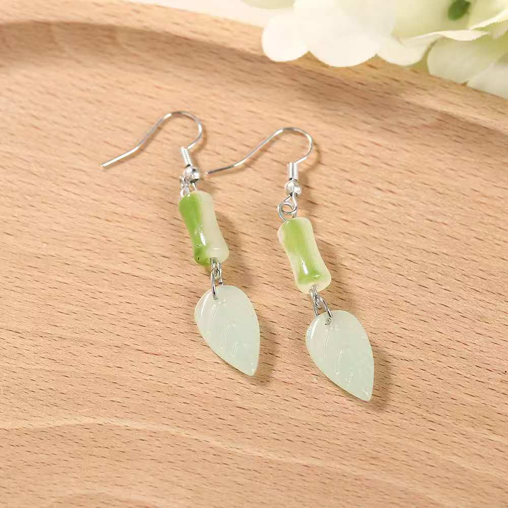 Wholesale Electroplated Ear Hook Long Gradient Bamboo Round Face Earrings